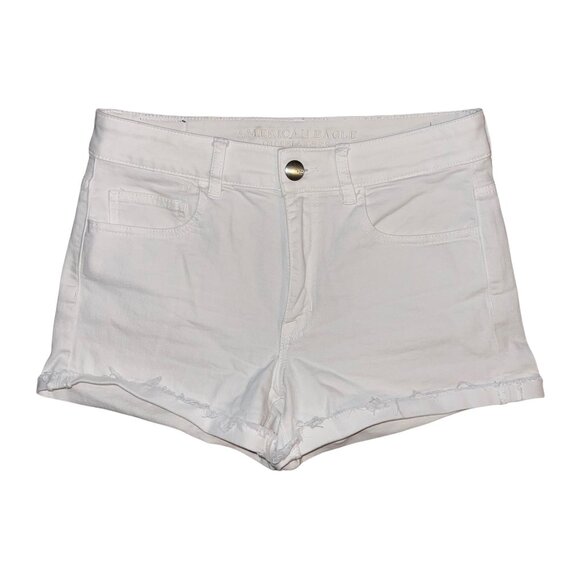 American Eagle Outfitters AEO Distressed Shorts 8 Hi-Rise Shortie White Cuffed - Picture 1 of 9